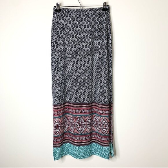 Women’s No Comment Maxi Skirt Boho Southwestern Print Side Slit Y2K 2000s Medium - Picture 2 of 16